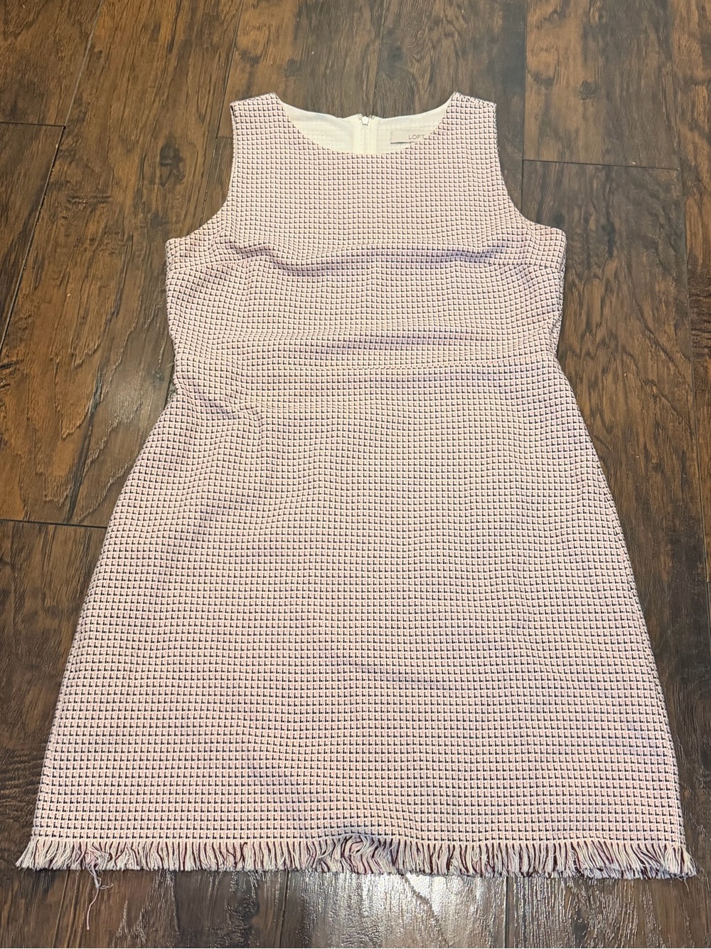 LOFT Pink Tweed Fringe Sheath Dress